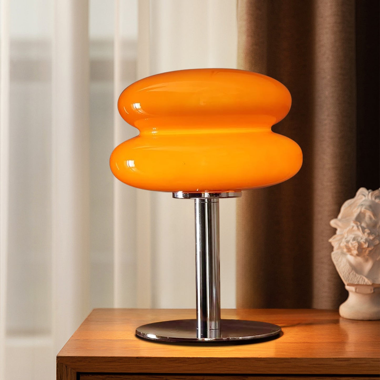 (X)Medieval Mushroom Table Lamp - Retro Egg Tart Design, 3-Color Dimmable LED Glass Light for Bedroom and Living Room ,Red