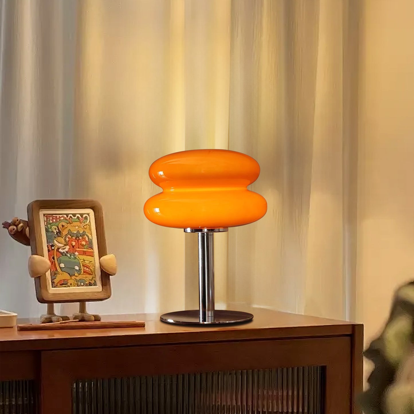 (X)Medieval Mushroom Table Lamp - Retro Egg Tart Design, 3-Color Dimmable LED Glass Light for Bedroom and Living Room ,Red