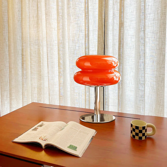 (X)Medieval Mushroom Table Lamp - Retro Egg Tart Design, 3-Color Dimmable LED Glass Light for Bedroom and Living Room ,Red