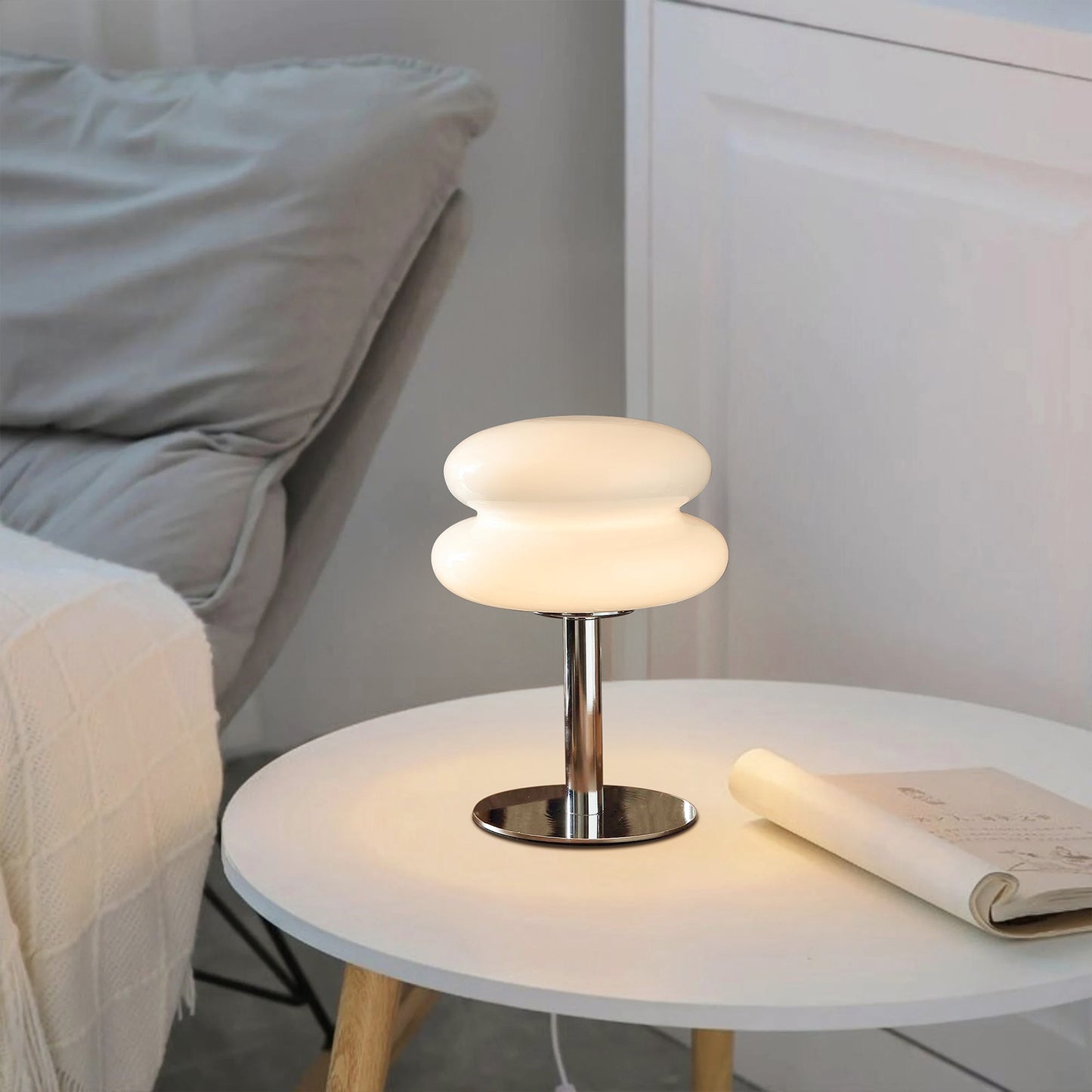 (X)Medieval Mushroom Table Lamp - Retro Egg Tart Design, 3-Color Dimmable LED Glass Light for Bedroom and Living Room ,White