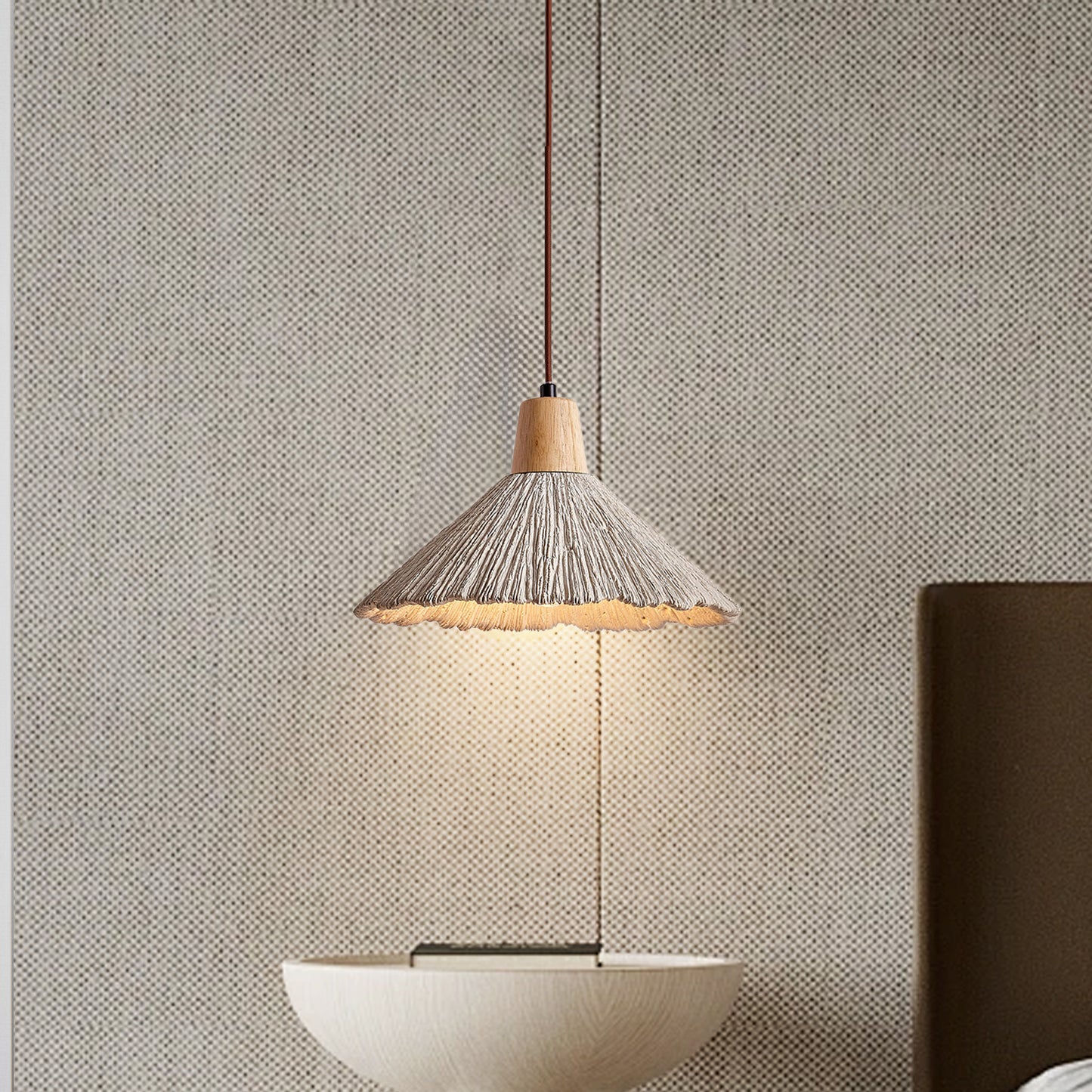 (Z)Cement Pendant Light Wabi-sabi Style Bedroom Bedside Creative Hanging Lamp