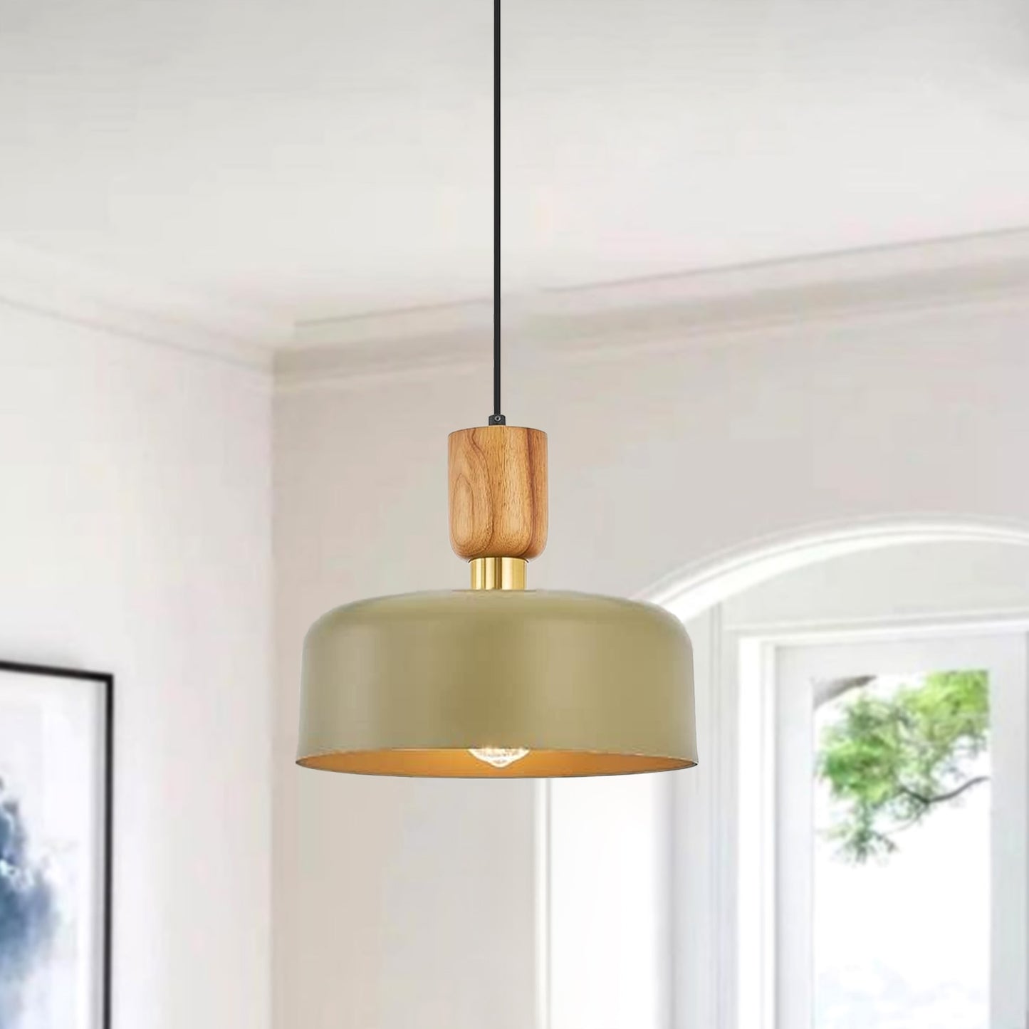 (Z)Modern Brown Hanging Light,Adjustable Retro Dome Industrial Ceiling Lighting Fixture for Dining Room Hallway Entrance