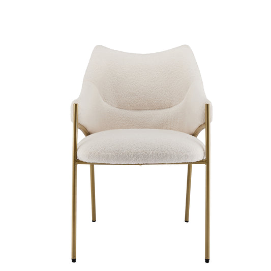 Beige Lamb Plush Dining Chair-Thickened Cushion, Armrest, for Lounge or Sofa Area