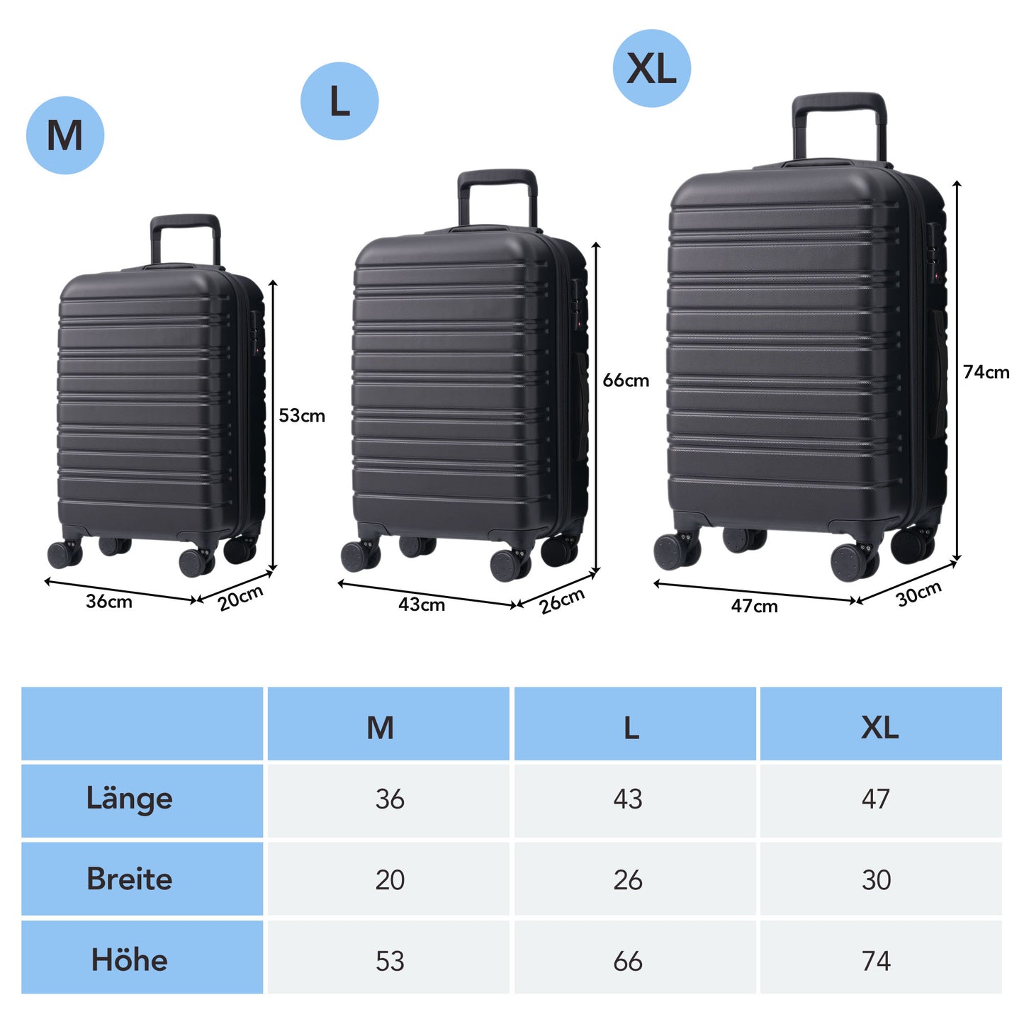 (Z)M-L-XL Set High-Quality ABS Suitcase Set - Robust 3-Piece Travel Collection For Stylish and Safe Journeys