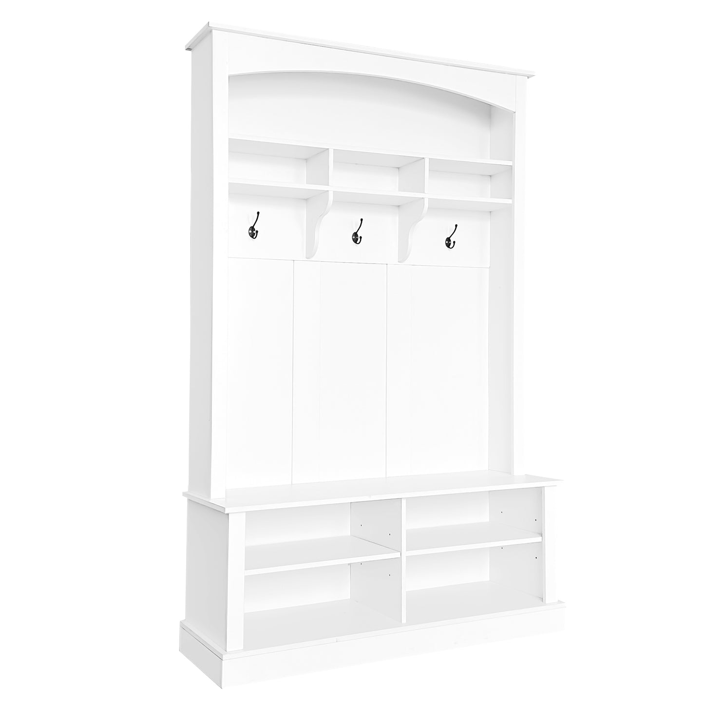 White Multifunctional Hallway Storage Cabinet with Bench and Shoe Rack, Open Storage