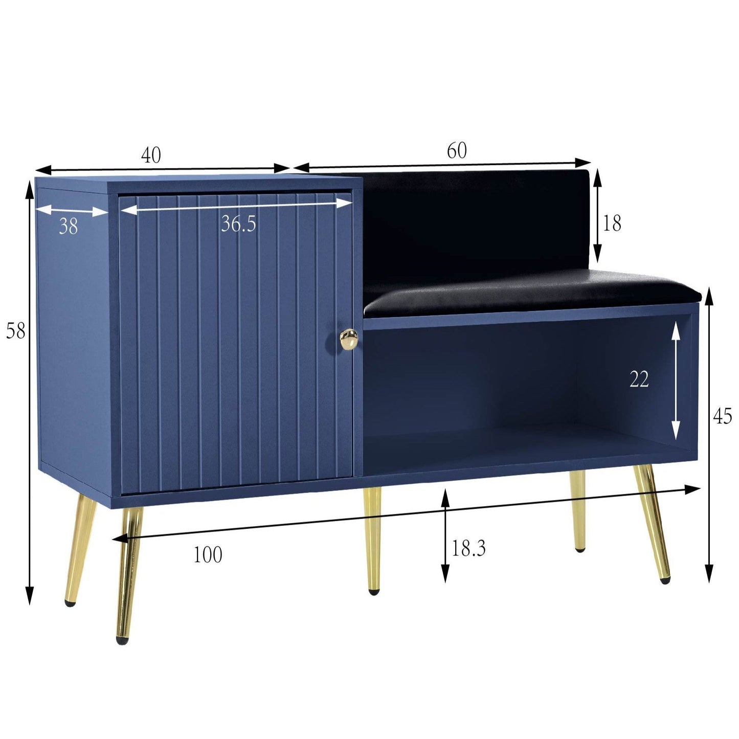 Luxurious Blue Shoe Chest with Padded Bench and Metal Accents