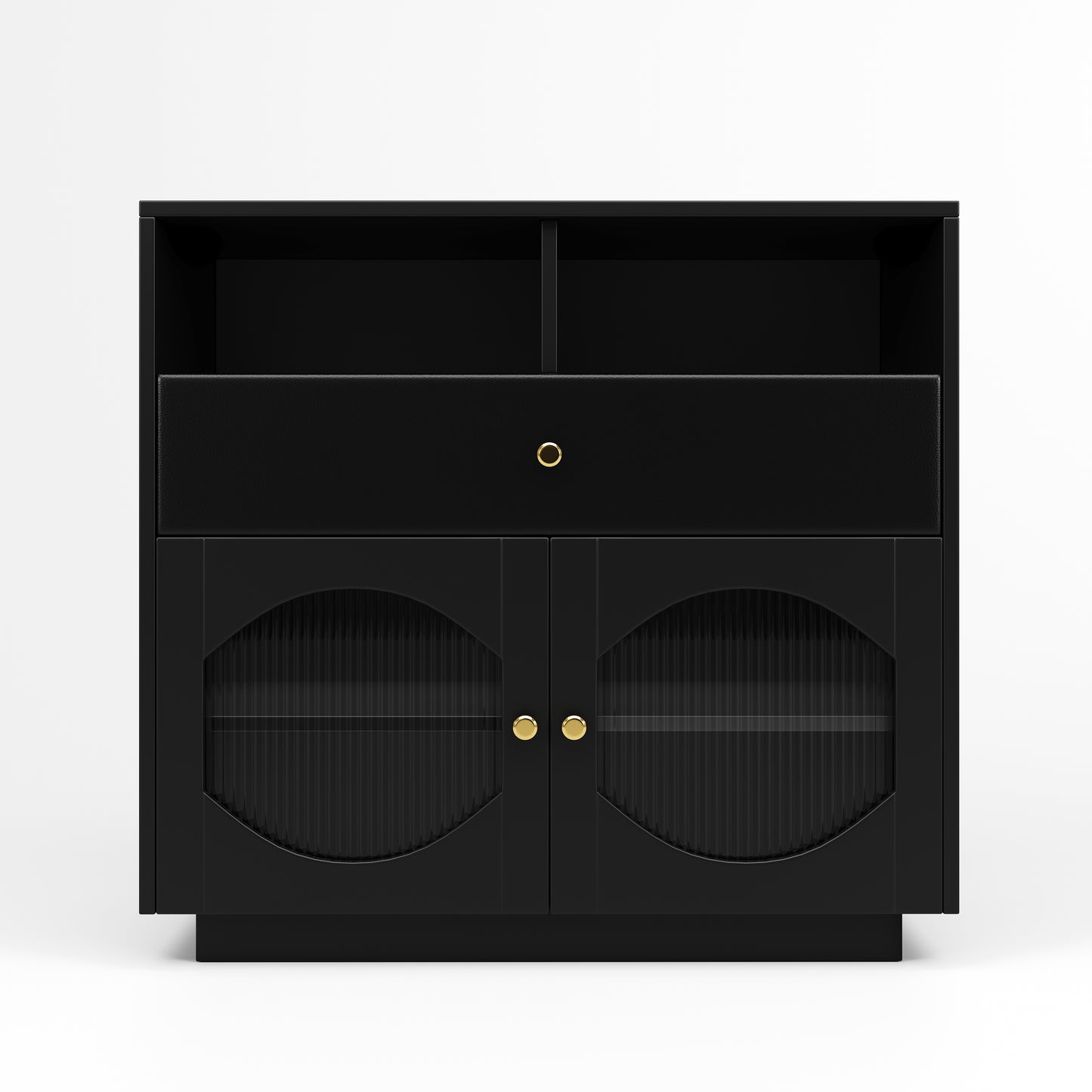 Modern Black Glass-Door Sideboard Buffet Cabinet