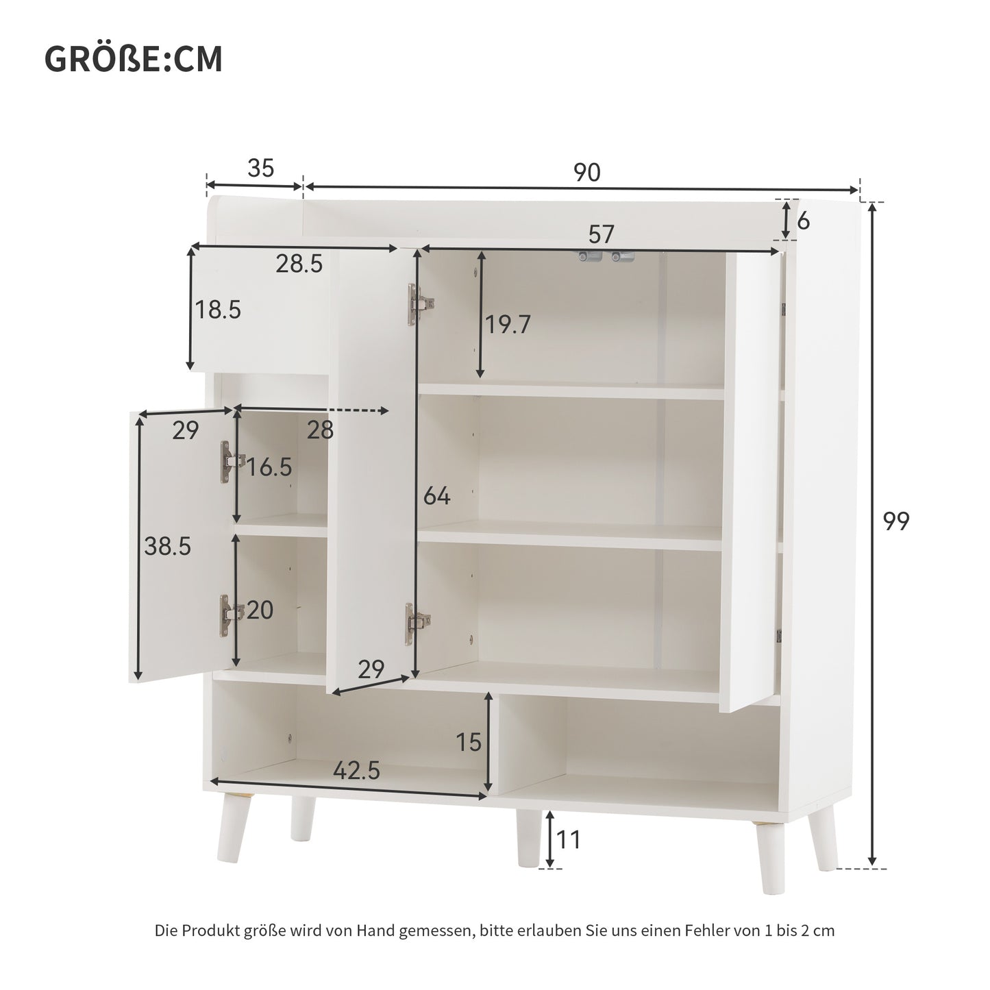 Minimalist Solid Wood Chest of Drawers - Adjustable Shelves, Sideboard, Shoe Cabinet H99xW90xD35 cm