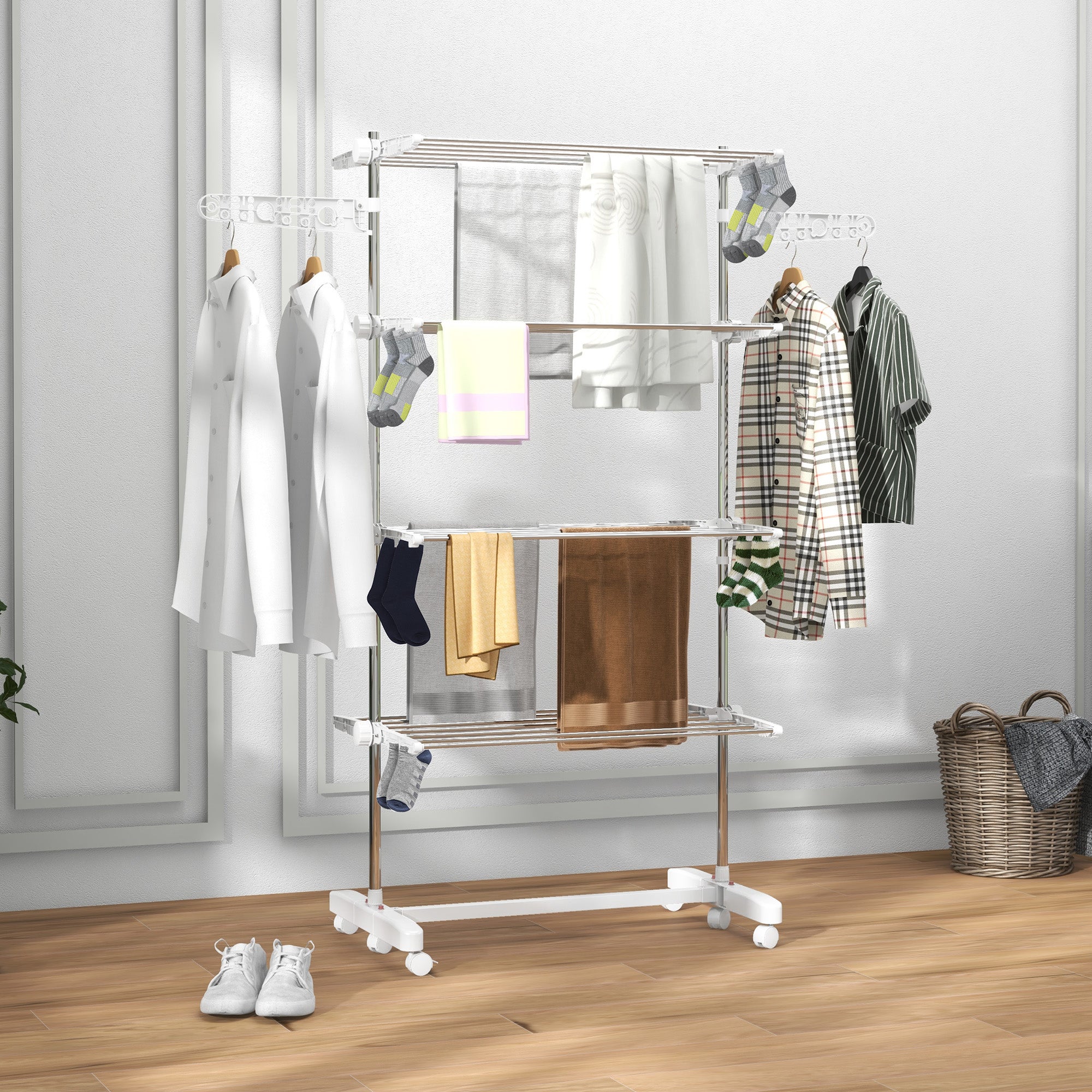 mobile clothes rack, 142 x 55 x 172 cm, foldable (4 levels), with wheels, locking function, ABS