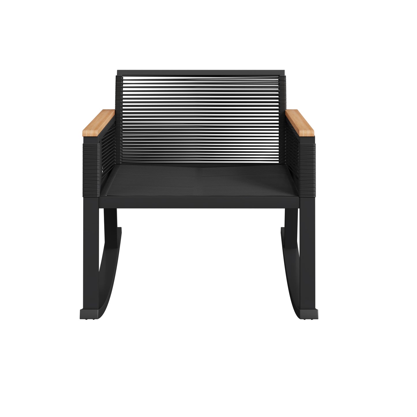 3-piece set, rope rocking chair set, glass coffee table with seat cushion and backrest, suitable for garden, terrace
