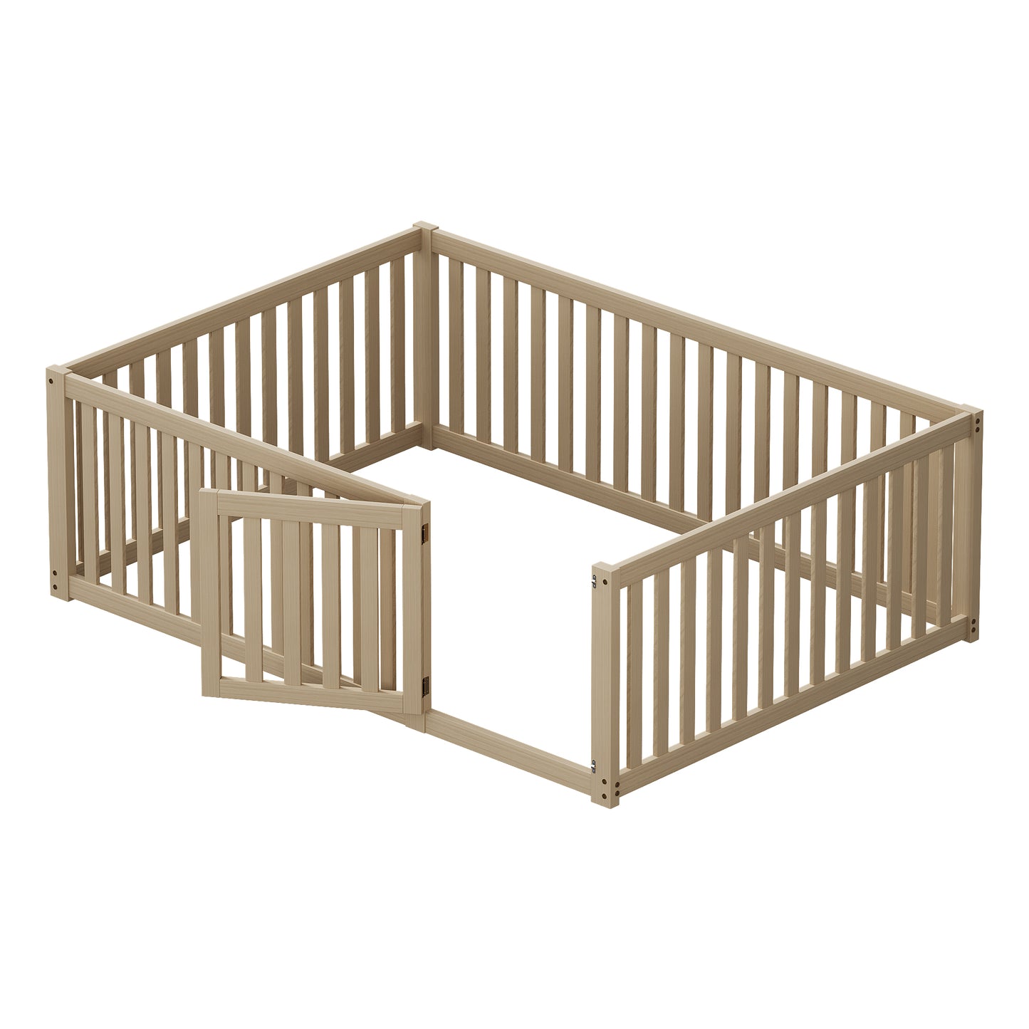 Wooden Floor Bed Frame for Children - 140 x 200 cm with Fence and Door