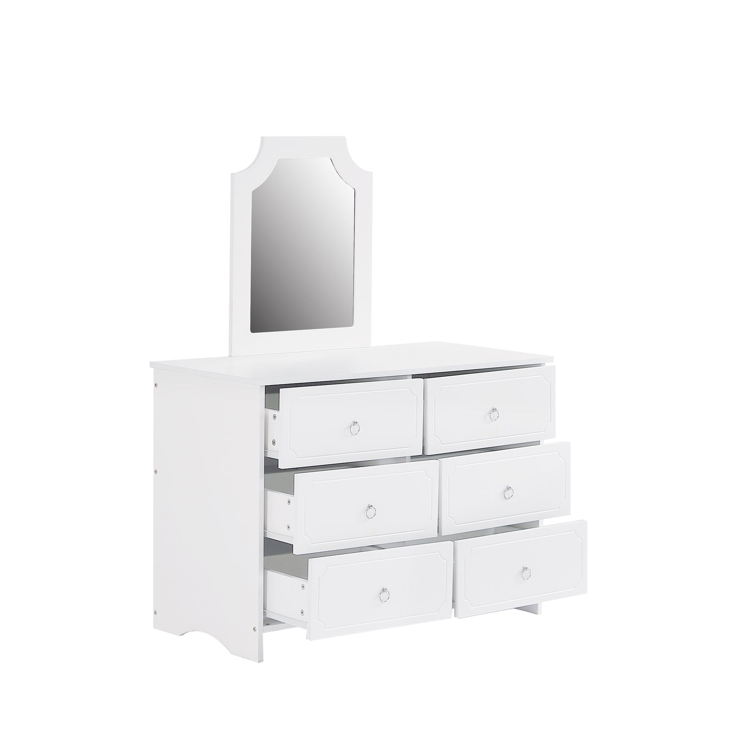 White Mirror Cabinet: Versatile 6-Drawer Chest for Living & Bedroom