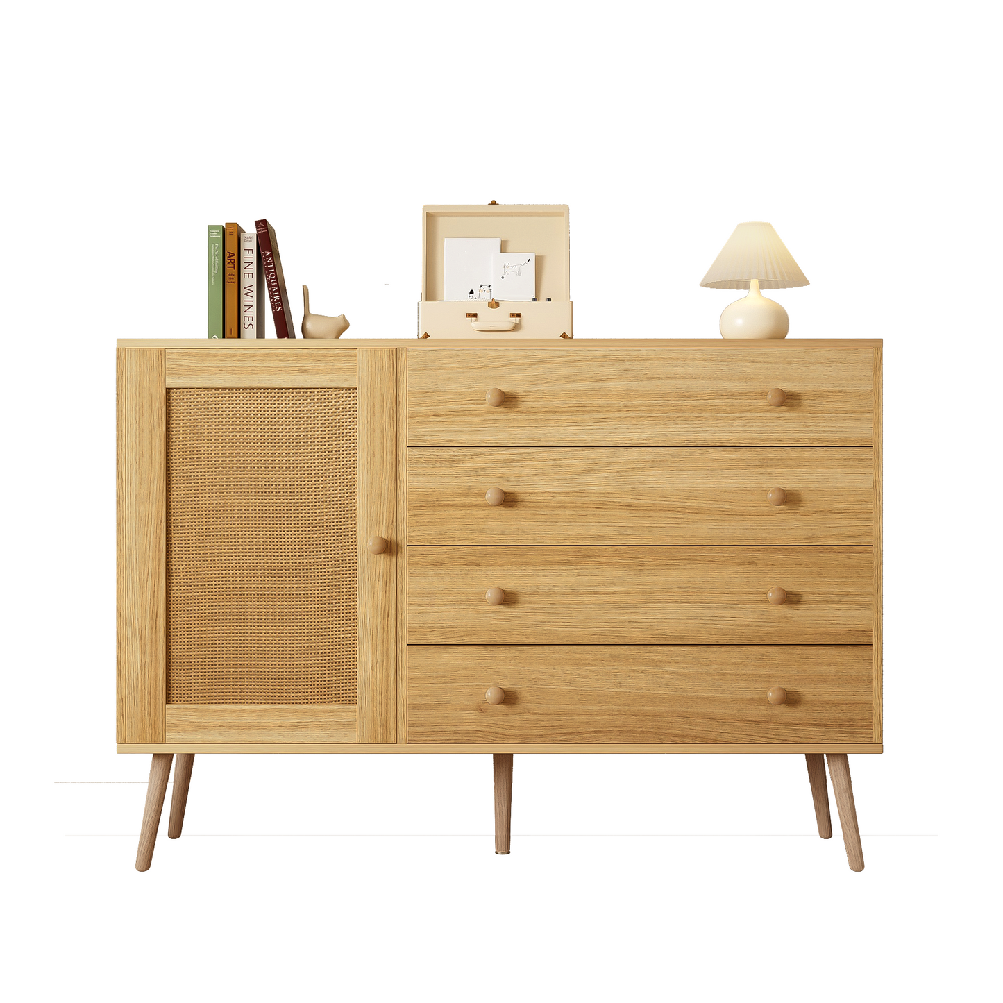 120cm Wooden Side Cabinet with 4 Drawers and 1 Door