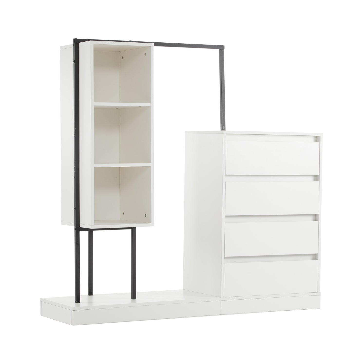 White Drawer Cabinet- Wardrobe Set - Modern Storage Solutions with Clothes Rail, W140/W40/H135 cm