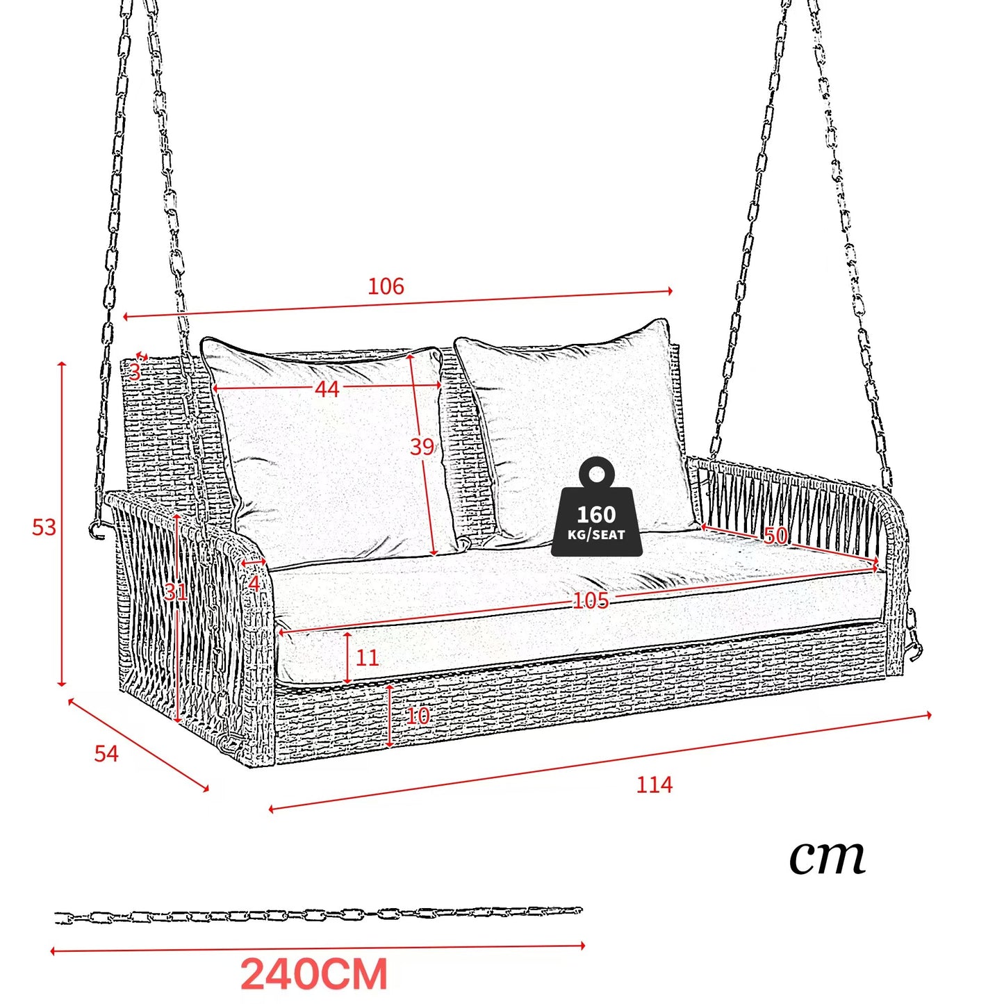 (Z)Hollywood Swing Garden Swing Garden Furniture Set For Outdoor Use Beige Rattan Grey Seat Cushion 2 Seats With Seat Cushion and Back Cushion Removable and Washable