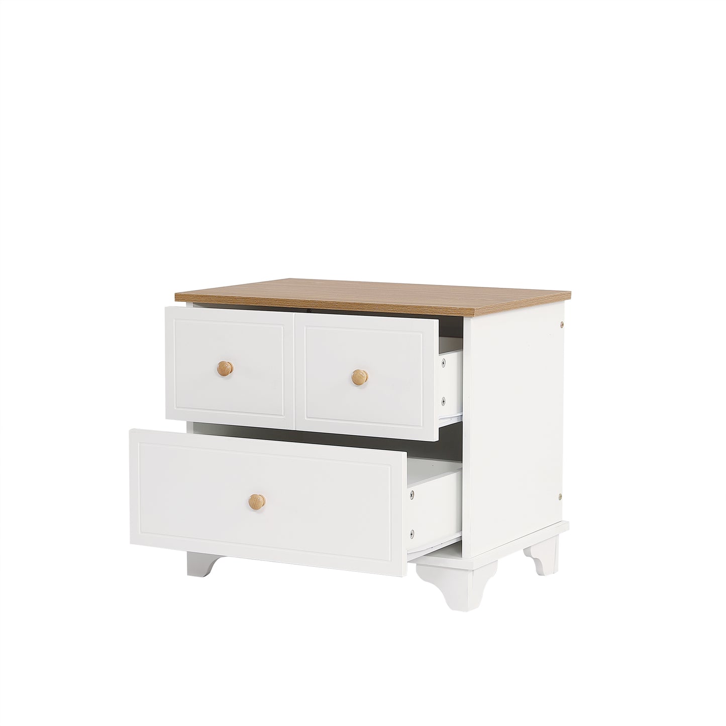 (Z)Modern minimalist bedside table with two drawers White natural wood grain