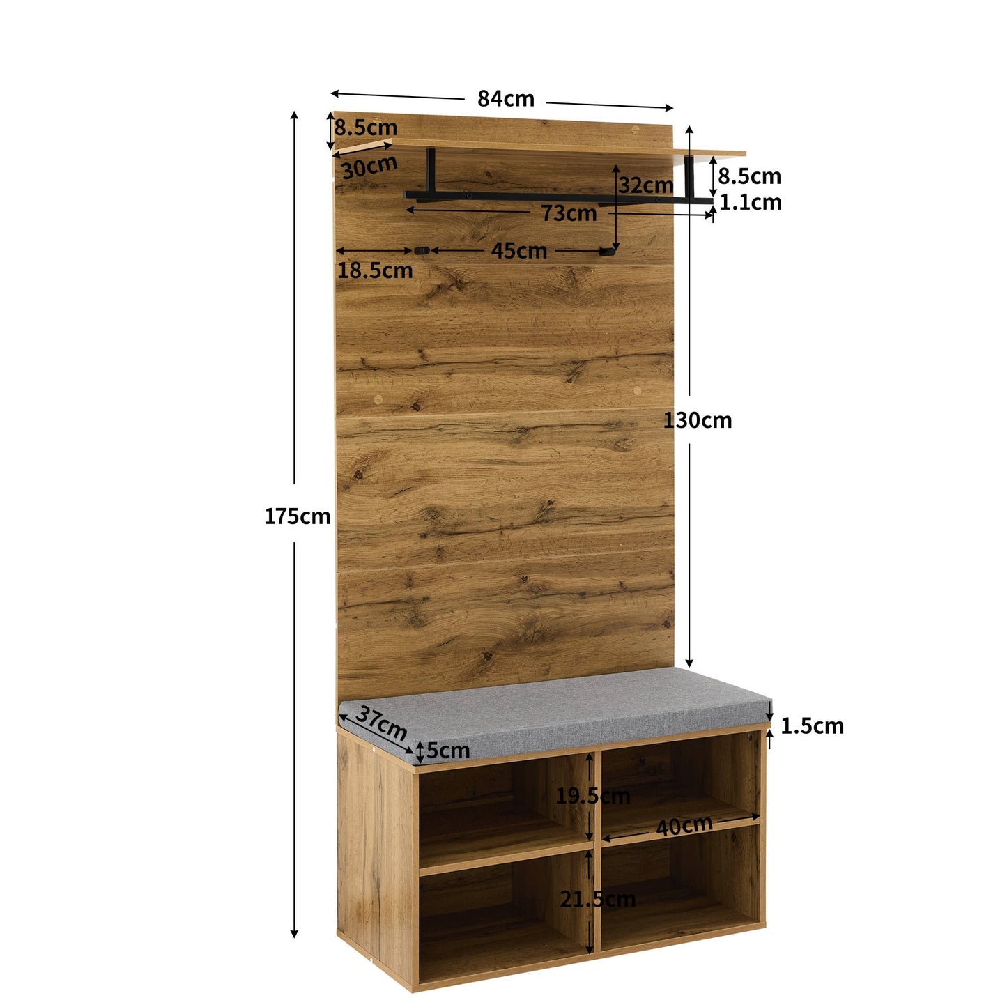 175cm Tall Wood-Look Wardrobe Set with Shoe Bench & Storage Features