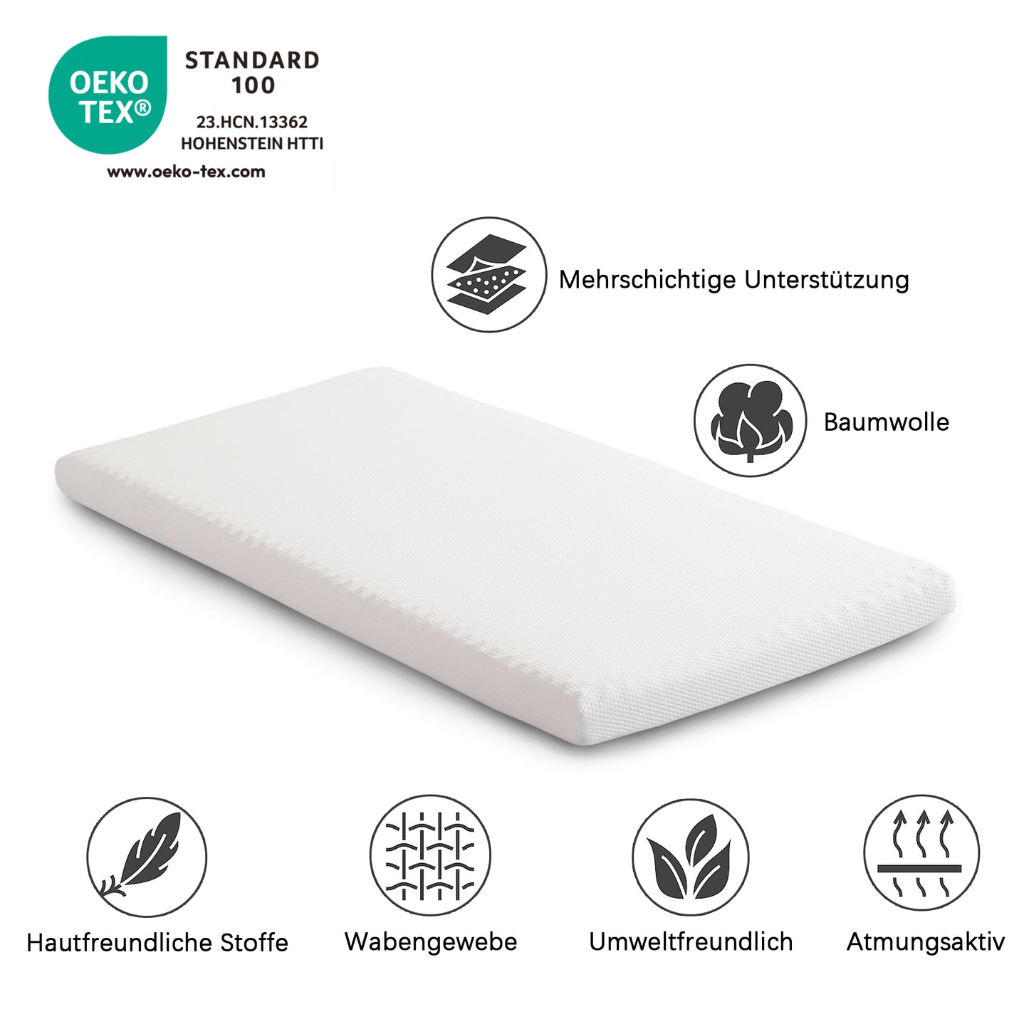 (Z)Mattress Comfortable Honeycomb Fabric Bamboo Charcoal Foam Oeko-Tex Certified Ergonomic Breathable and Durable Compression-Packed Firmness H3 White Cover + Grey 23D Foam 90x200 cm