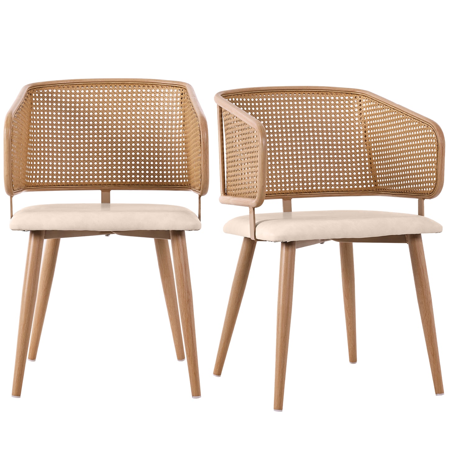 Rattan Backrest Dining Chairs-PU Leather Seats for Modern Comfort