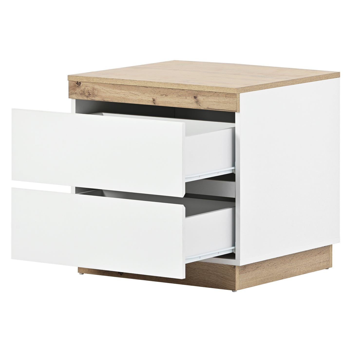 Stylish Bedside Table with Storage - White Oak