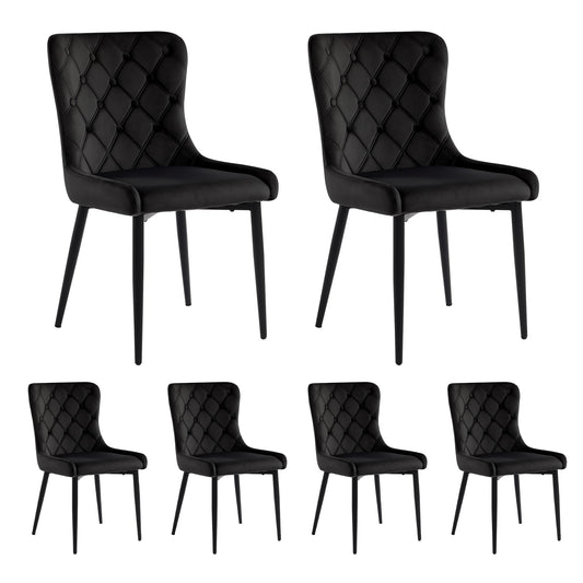 Set of 6 Black Velvet Dining Chairs-Metal  Iron, Ergonomic, Kitchen Dining