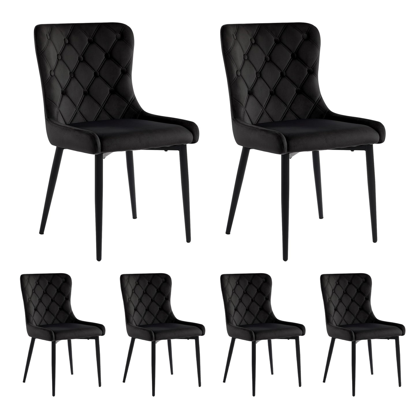 Set of 6 Black Velvet Dining Chairs-Metal  Iron, Ergonomic, Kitchen Dining