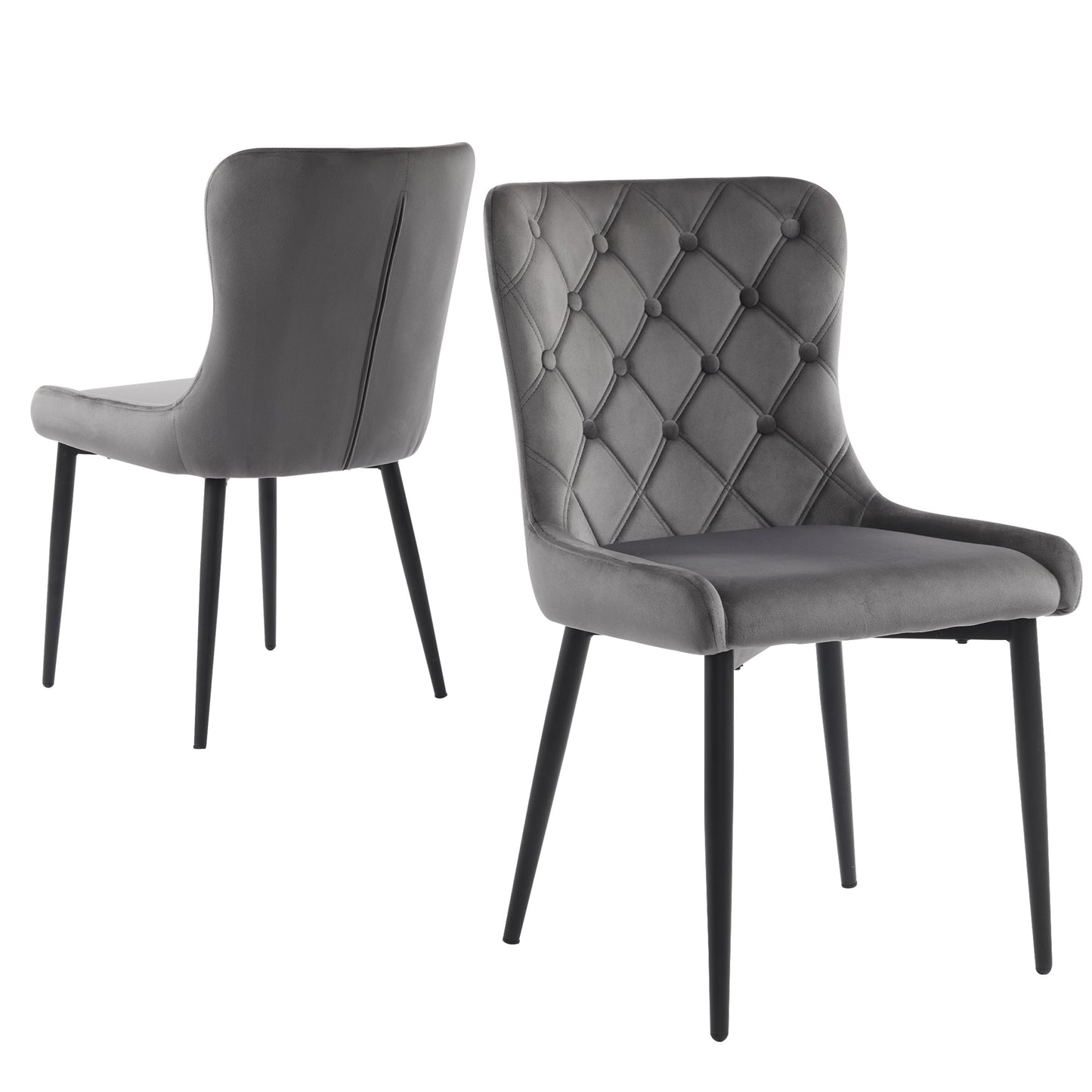 Dark Gray Velvet Dining Chairs-Upholstered, Metal Made, Ergonomic, Set of 2