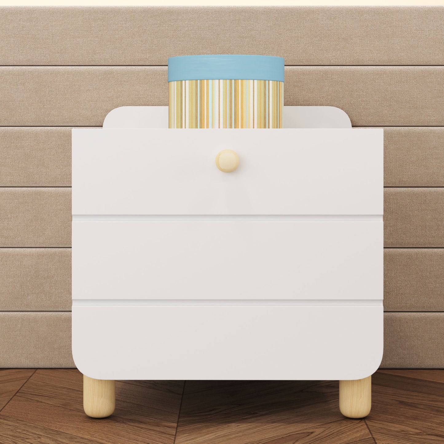 White Minimalist Bedside Table with Silent Pull-Out Shelves