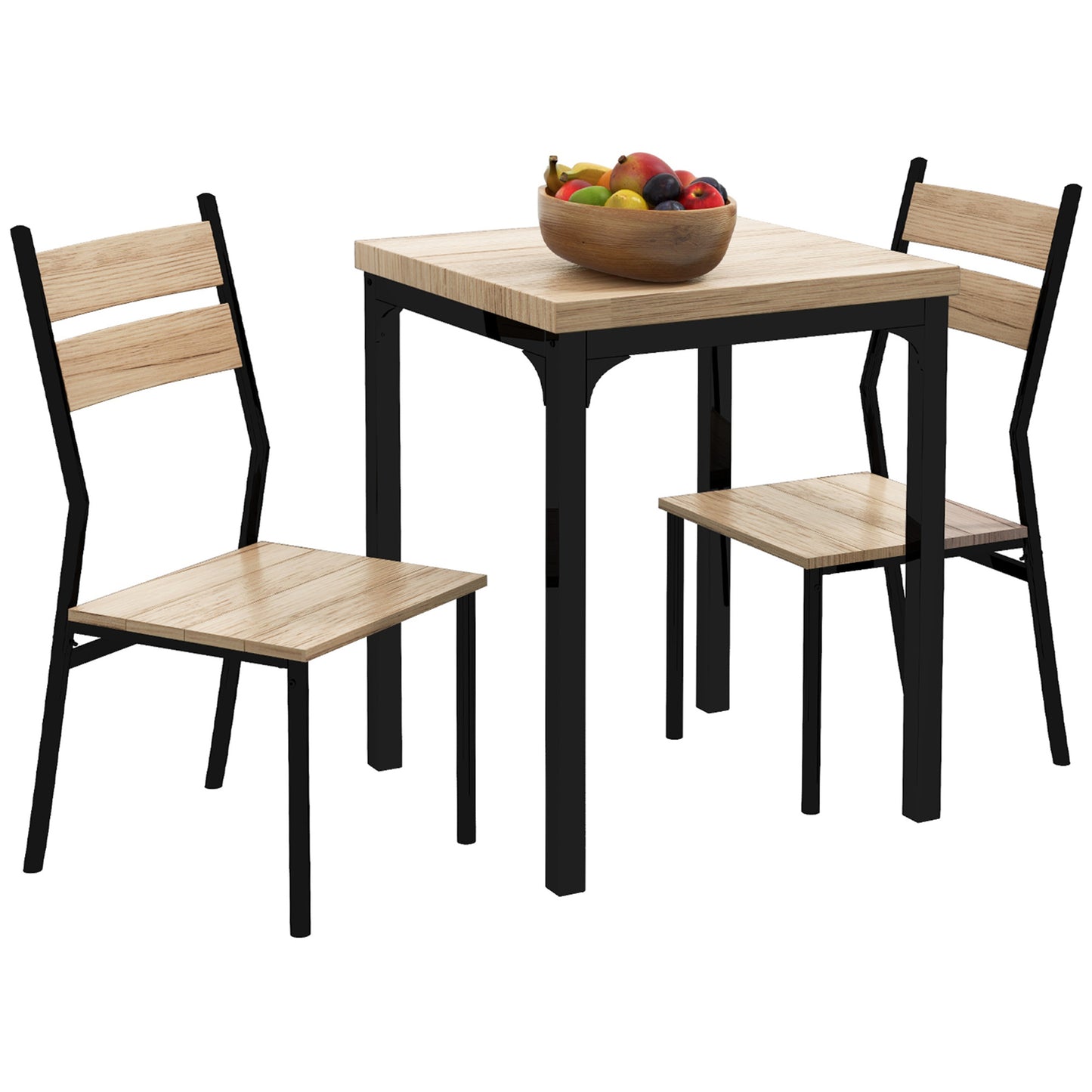 Dining Table Kitchen Table and Chair Set Natural Wood Grain + Black (Including 1 Table + 2 Chairs)