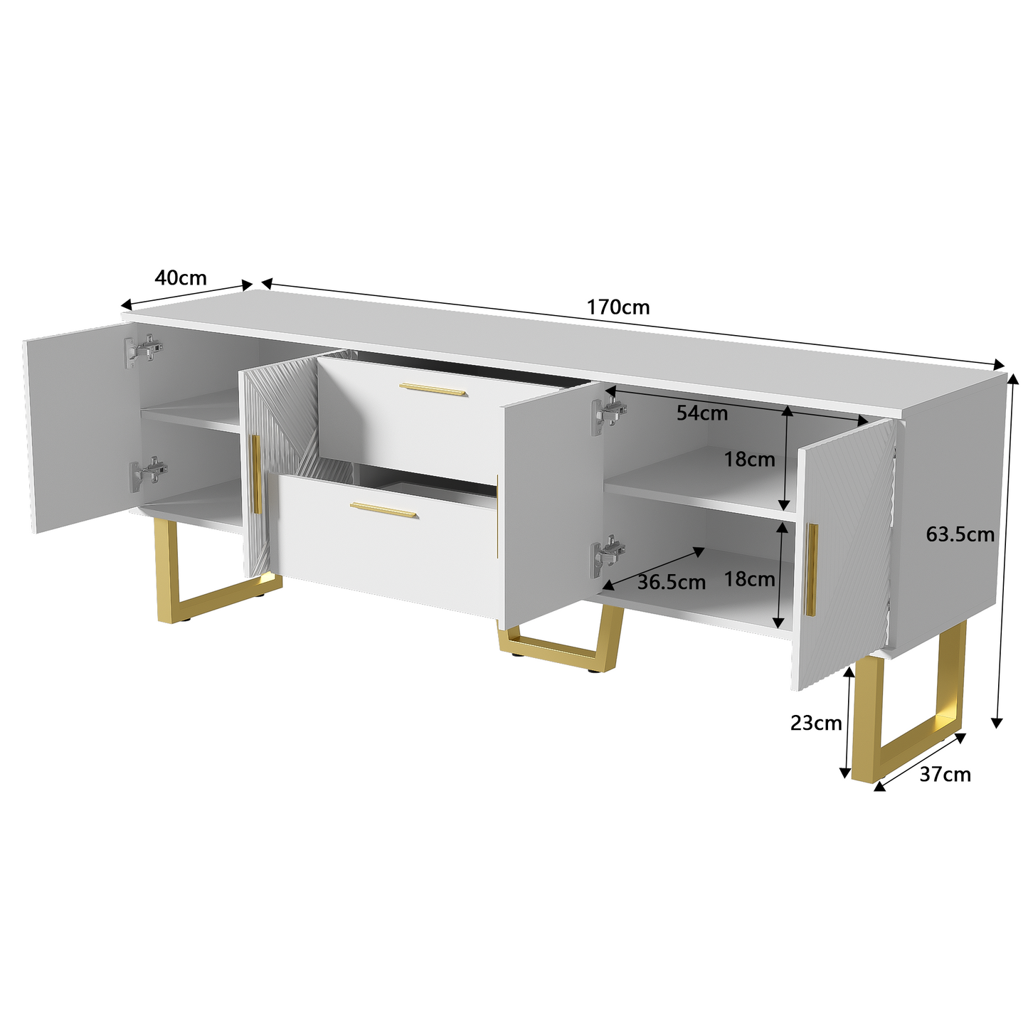 170cm White High Gloss TV Cabinet with 4 Doors-2 Drawers