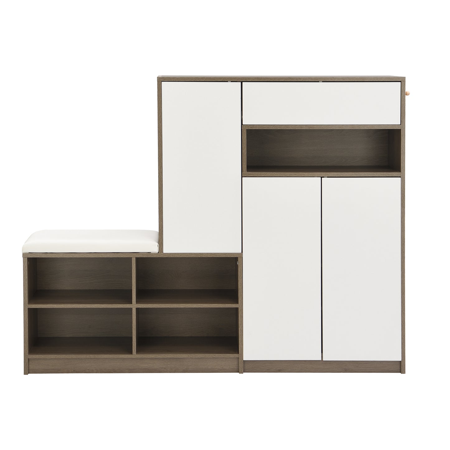 White Multifunctional Shoe Storage Bench with Padded Seat and Adjustable Shelves, Hallway Shoe Cabinet