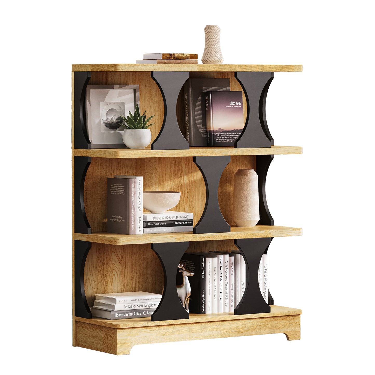 Modern Hollow Design Bookshelf - Space-Saving, Wood, W80xW30xH100