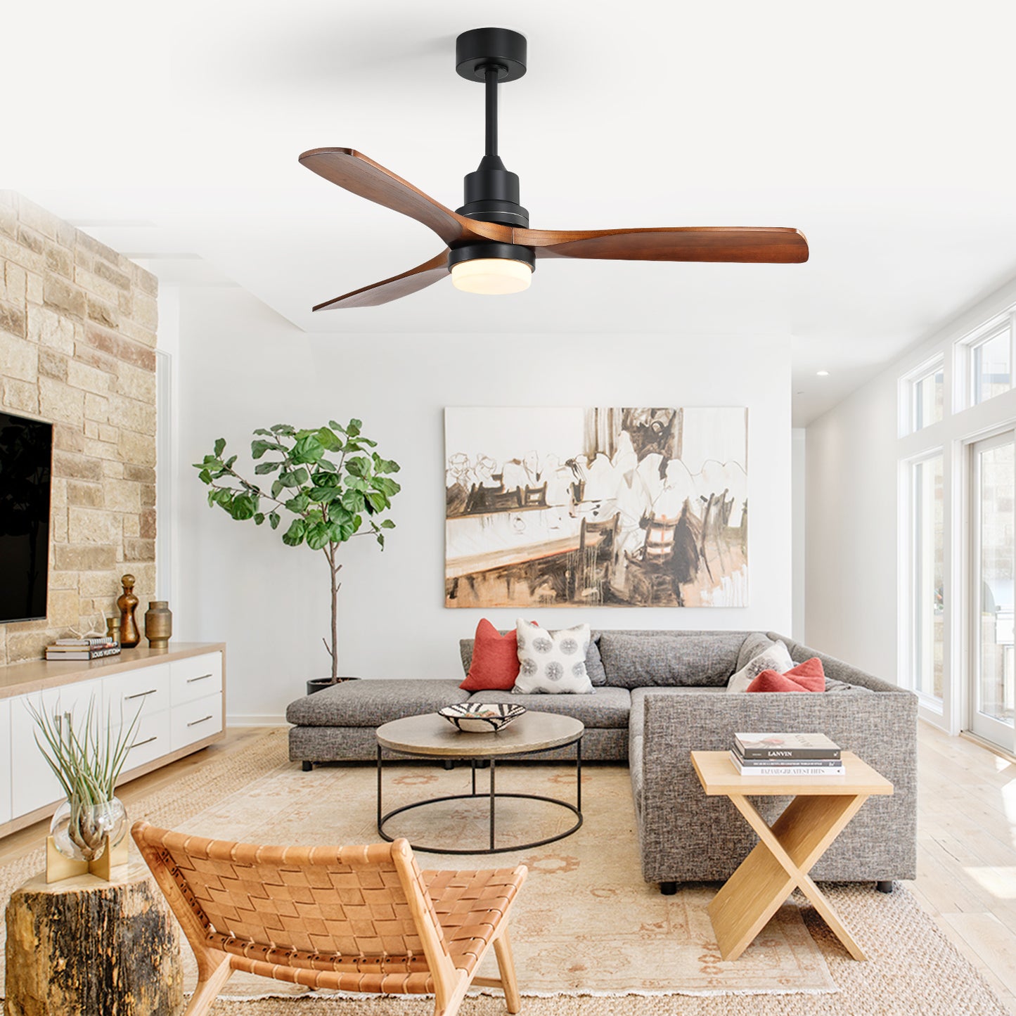 52" Ceiling Fan with Light, 6-Speed Remote Control, Reversible & Energy-Saving DC Motor