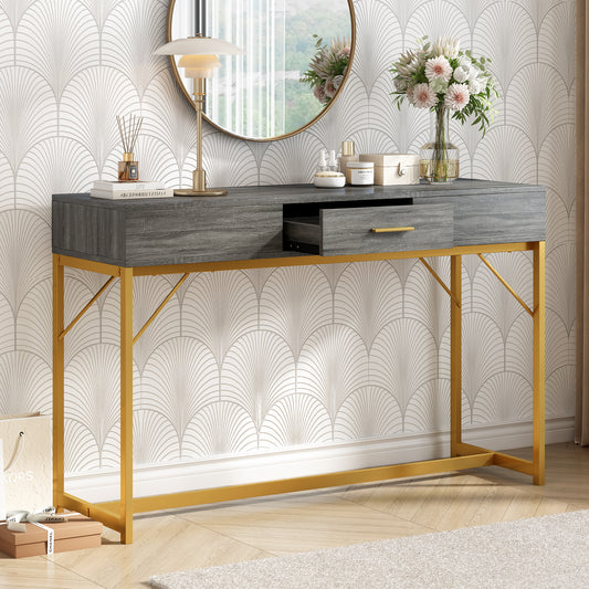 (Z)Console table Hallway Table with 1 Drawer Light Luxury Style Side Table Sofa Table 120x38x76 cm Grey/Gold