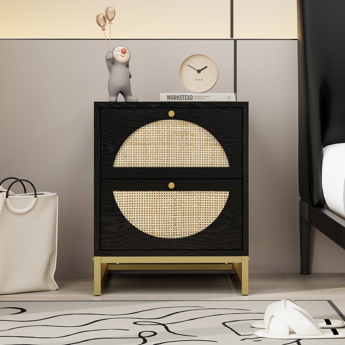 Stylish Bedside Table-Two Drawers, Semi-Circular Symmetry, Customizable Design