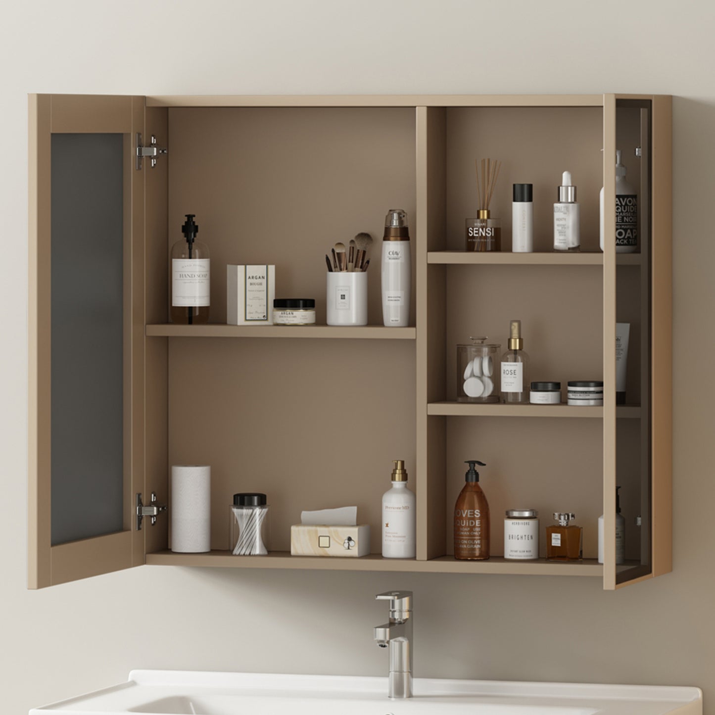 (Z)80cm Wide Mirrored Bathroom Cabinet with Shelves - Stylish Storage Solution