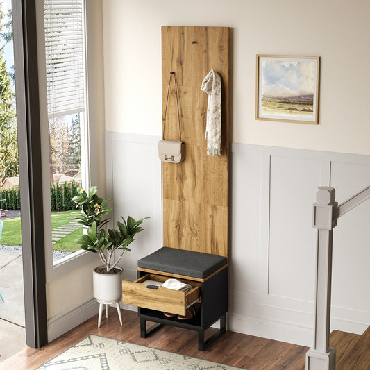 Complete Wardrobe Set with Shoe Stool, Cushion, Front Hanging Hooks, and Drawers