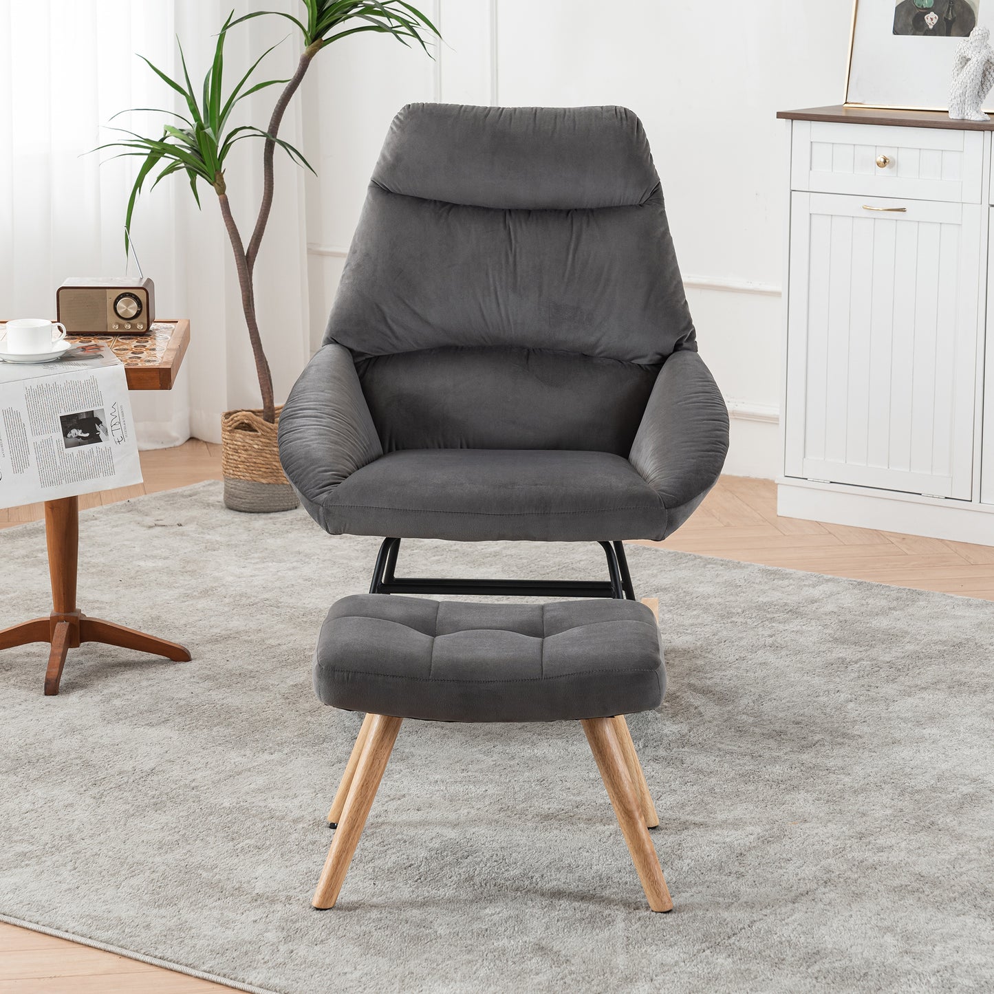 Ergonomic Grey Rocking Chair with Footstool