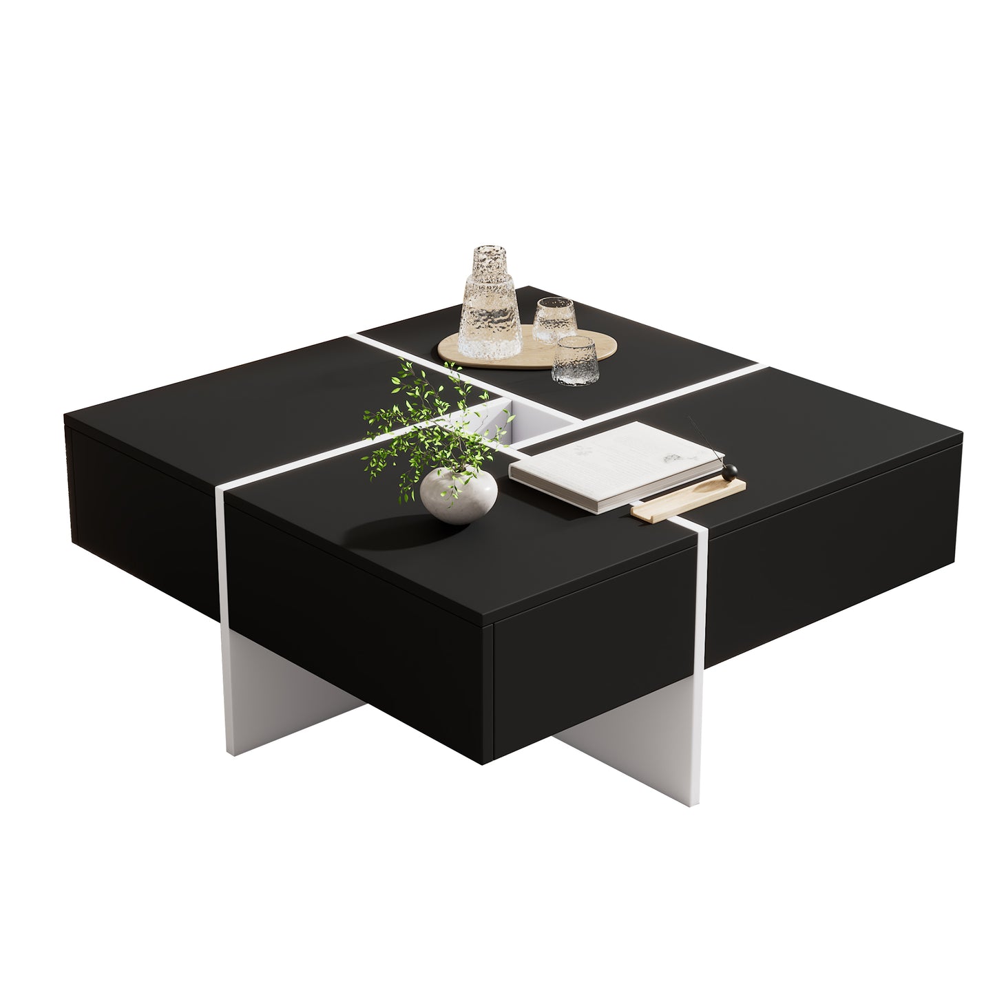 70cm Black and White Square Coffee Table with Central Storage