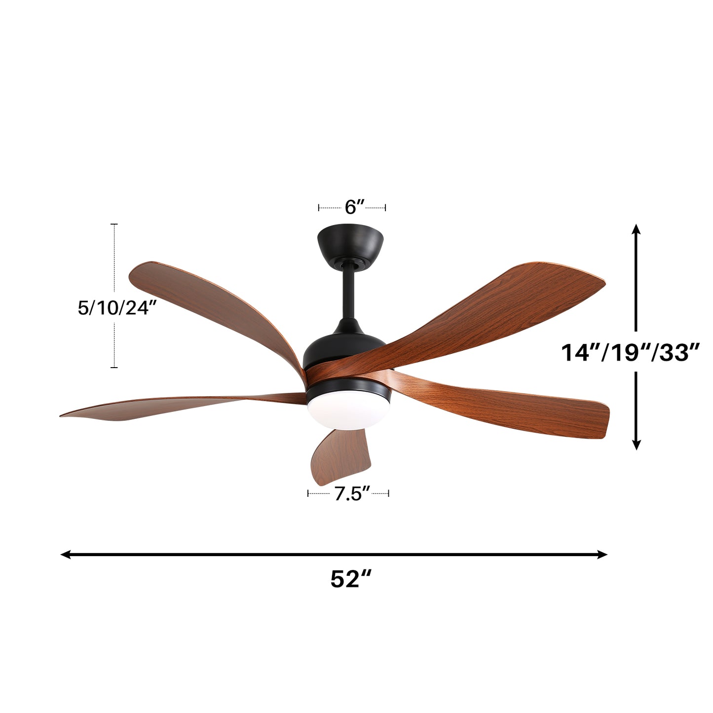 52" Modern Ceiling Fan with 3-Color Dimmable LED Light, 5 ABS Blades, Remote Control & Reversible DC Motor in Black