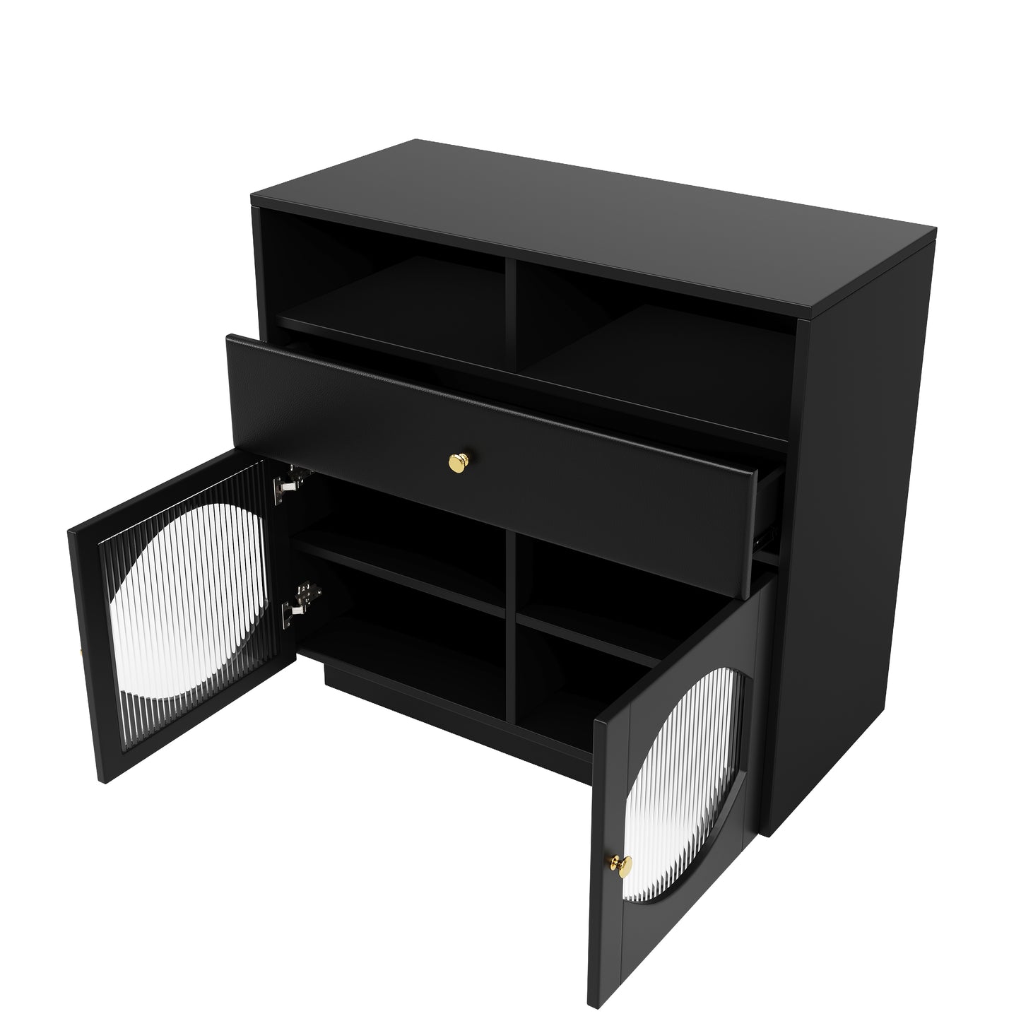 Modern Black Glass-Door Sideboard Buffet Cabinet