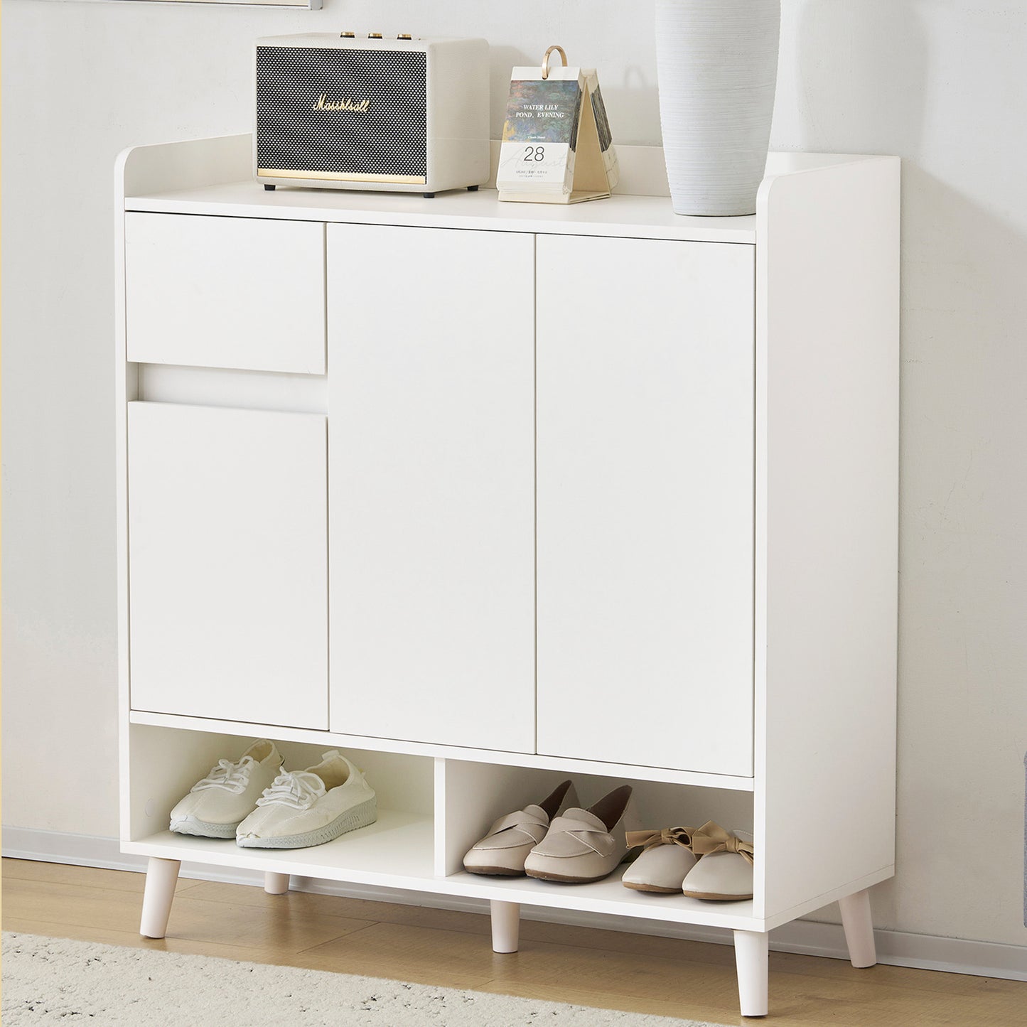 Minimalist Solid Wood Chest of Drawers - Adjustable Shelves, Sideboard, Shoe Cabinet H99xW90xD35 cm