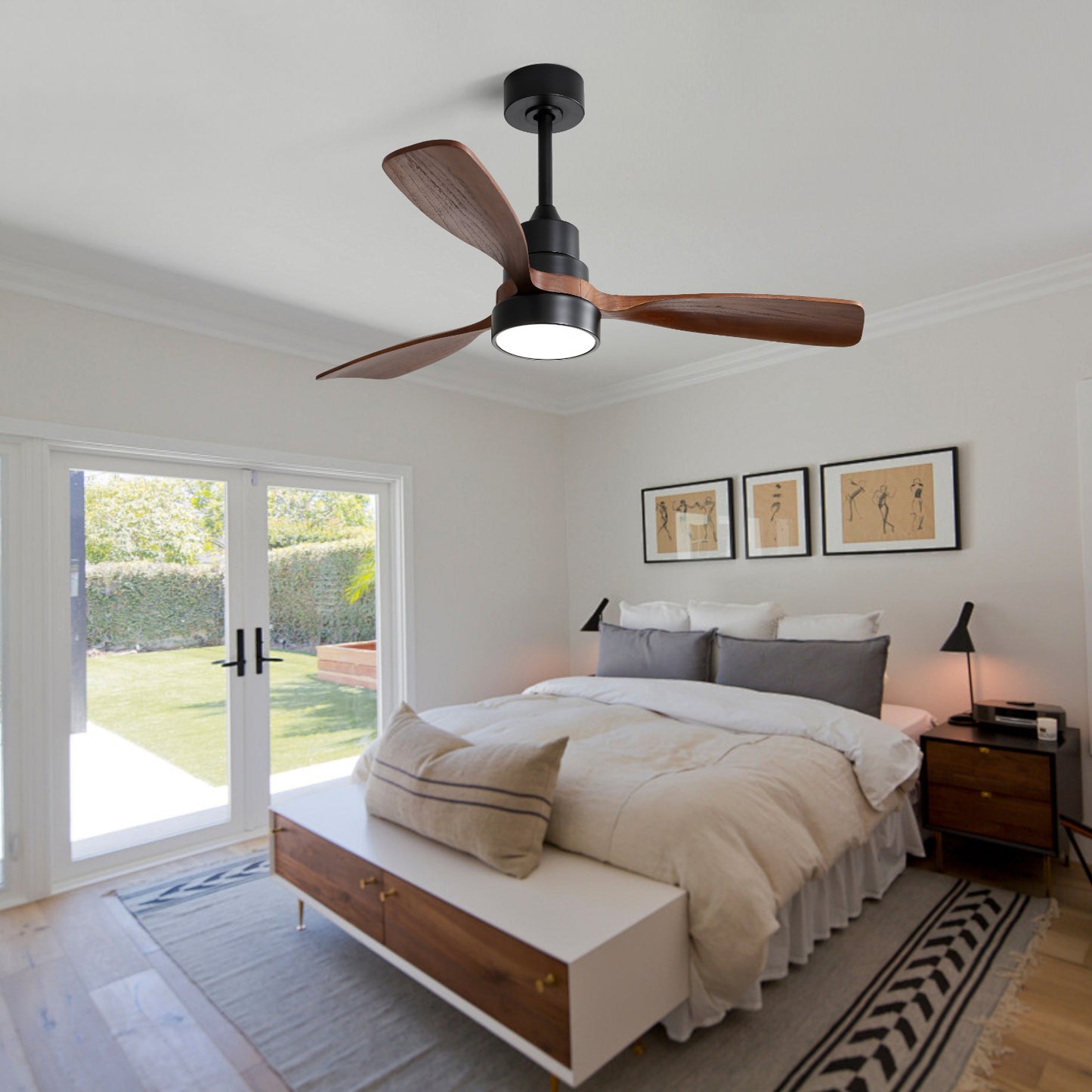 48" Wood Ceiling Fan with 3 Solid Wood Blades, Reversible DC Motor & Remote Control for Living Room