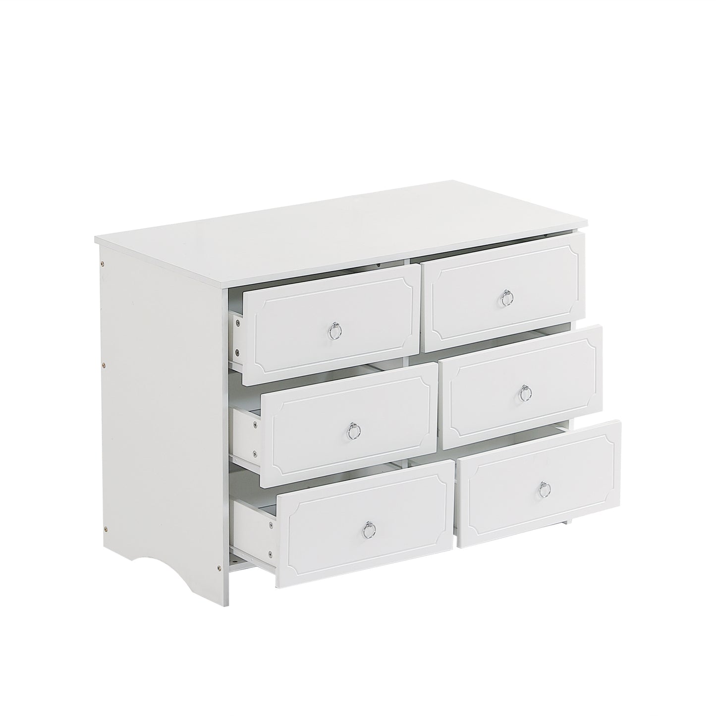 White Mirror Cabinet: Versatile 6-Drawer Chest for Living & Bedroom