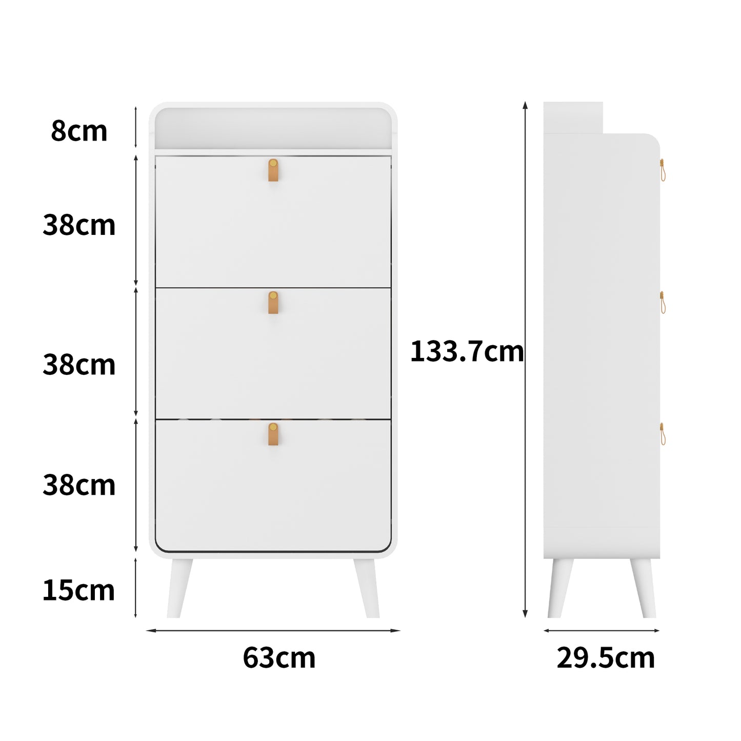 White Freestanding Shoe Storage Cabinet with 3 Folding Drawers, Tilting Organizer & Top Compartment for Entryway