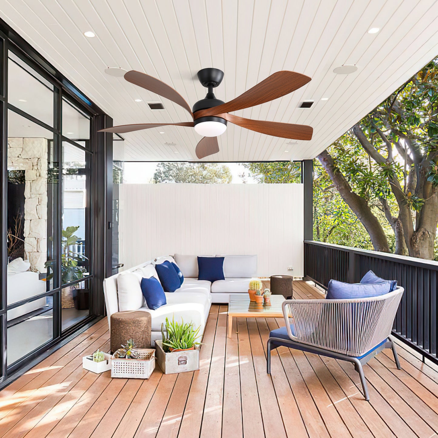 52" Modern Ceiling Fan with 3-Color Dimmable LED Light, 5 ABS Blades, Remote Control & Reversible DC Motor in Black