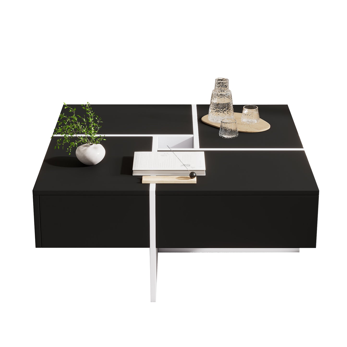 70cm Black and White Square Coffee Table with Central Storage