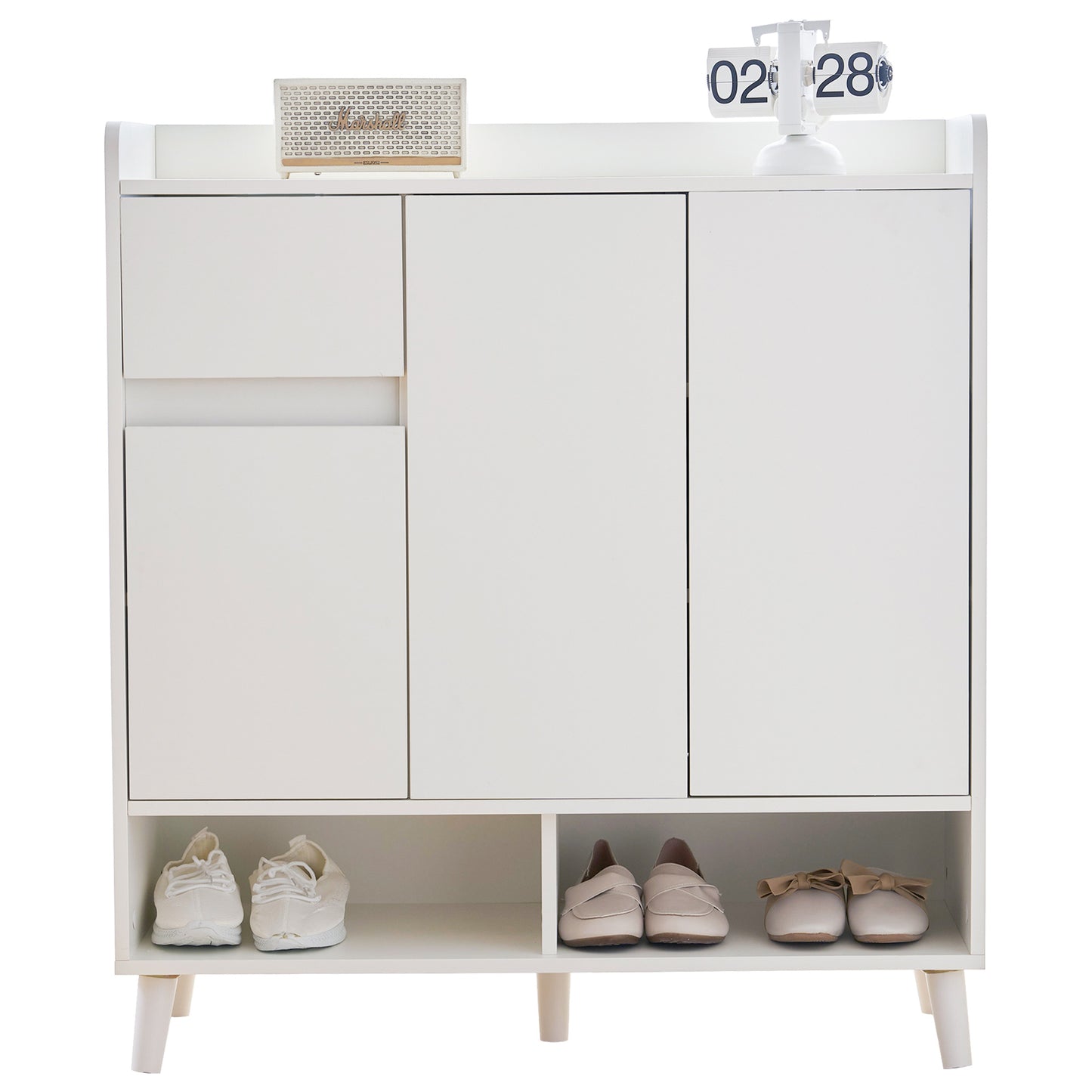 Minimalist Solid Wood Chest of Drawers - Adjustable Shelves, Sideboard, Shoe Cabinet H99xW90xD35 cm