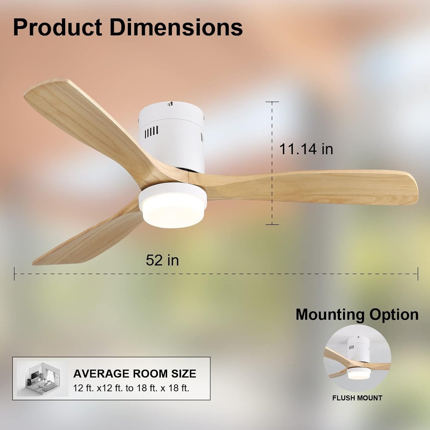 52" Decorative Ceiling Fan with 6-Speed Remote, White Solid Wood Blades & Reversible DC Motor for Living Room