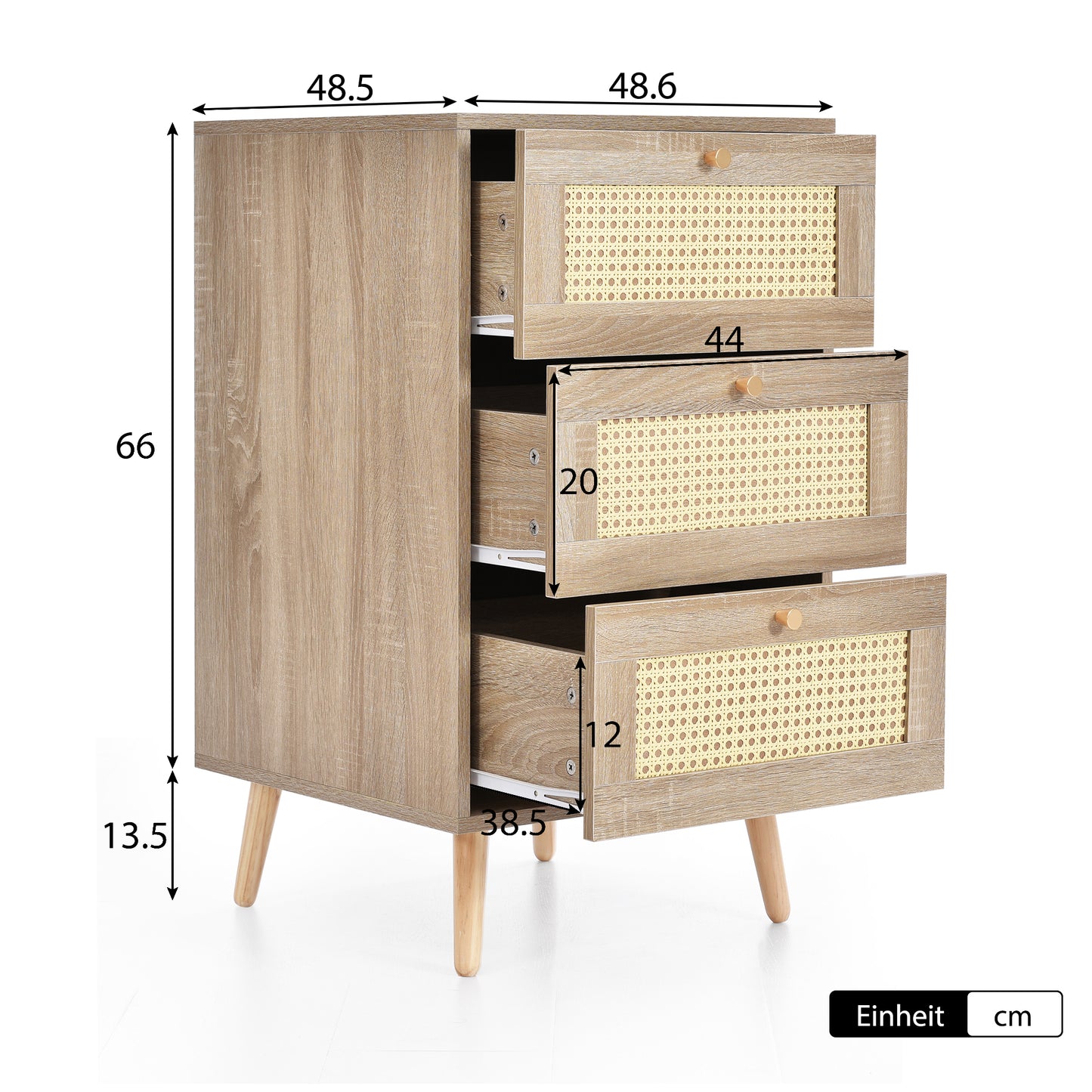 (Z)Oak 3-Drawer Chest - Bedroom Multifunctional High Cabinet,  Bedroom dresser or Bedroom chest of drawers,D79.5xH48.5cm